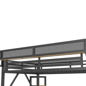 English Elm Full Metal Loft Bed with Desk Wardrobe Stairs RGB Lighting and Charging for Teens Black - B W2580S00104
