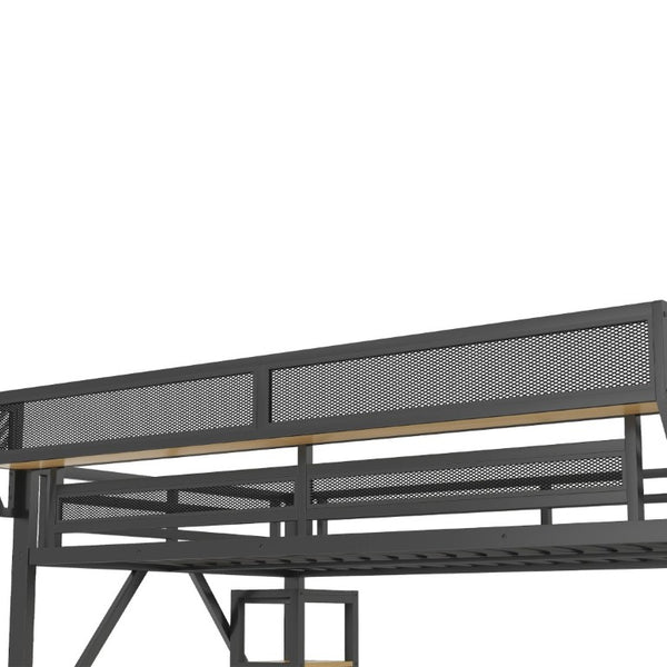 English Elm Full Metal Loft Bed with Desk Wardrobe Stairs RGB Lighting and Charging for Teens Black - B W2580S00104