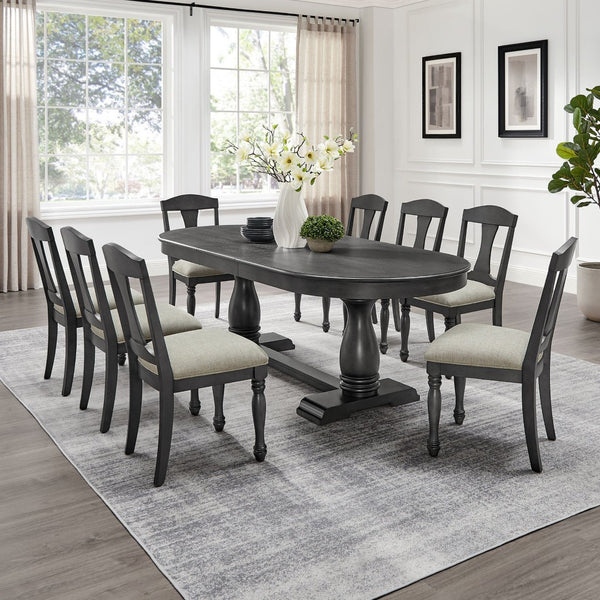 English Elm 94.06 Inch Wood Veneer Extendable Dining Table Mid-century Pedestal Base Seats 8 W2582P205317