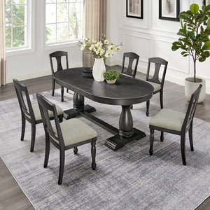 English Elm 94.06 Inch Wood Veneer Extendable Dining Table Mid-century Pedestal Base Seats 8 W2582P205317