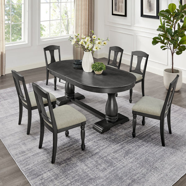 English Elm 94.06 Inch Wood Veneer Extendable Dining Table Mid-century Pedestal Base Seats 8 W2582P205317