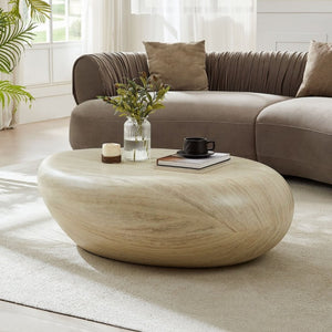 English Elm 43.31''Fiberglass Elliptical Coffee Table Sculptural Stone Texture Organic Modern Living Room W2582P532870