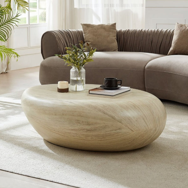 English Elm 43.31''Fiberglass Elliptical Coffee Table Sculptural Stone Texture Organic Modern Living Room W2582P532870