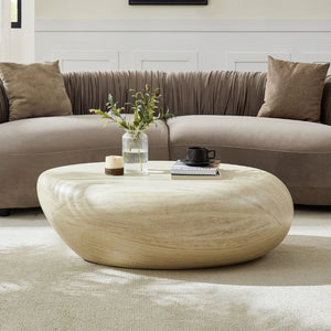 English Elm 43.31''Fiberglass Elliptical Coffee Table Sculptural Stone Texture Organic Modern Living Room W2582P532870