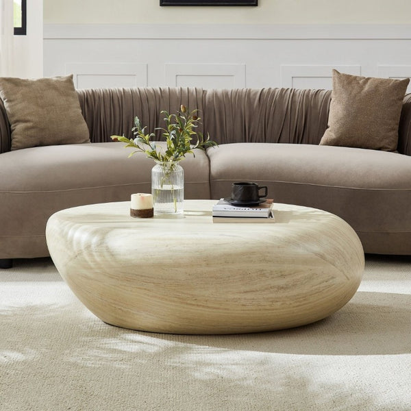 English Elm 43.31''Fiberglass Elliptical Coffee Table Sculptural Stone Texture Organic Modern Living Room W2582P532870