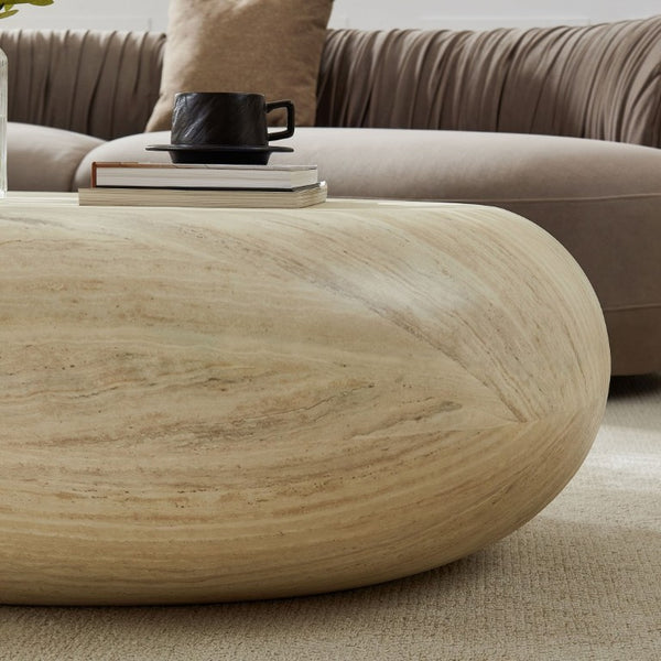 English Elm 43.31''Fiberglass Elliptical Coffee Table Sculptural Stone Texture Organic Modern Living Room W2582P532870