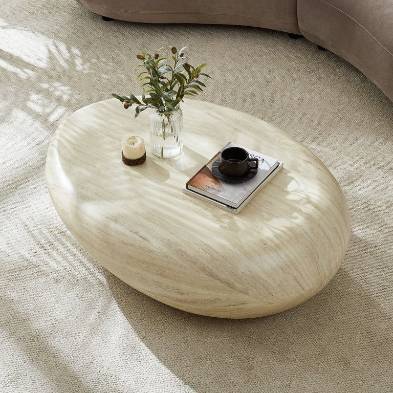 English Elm 43.31''Fiberglass Elliptical Coffee Table Sculptural Stone Texture Organic Modern Living Room W2582P532870