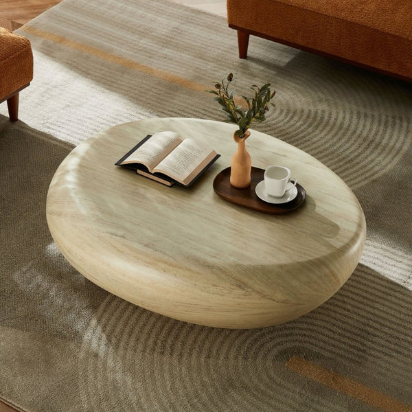 English Elm 43.31''Fiberglass Elliptical Coffee Table Sculptural Stone Texture Organic Modern Living Room W2582P532870