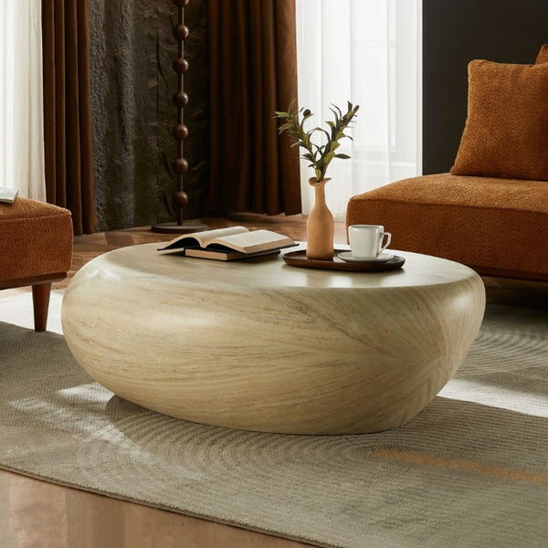 English Elm 43.31''Fiberglass Elliptical Coffee Table Sculptural Stone Texture Organic Modern Living Room W2582P532870