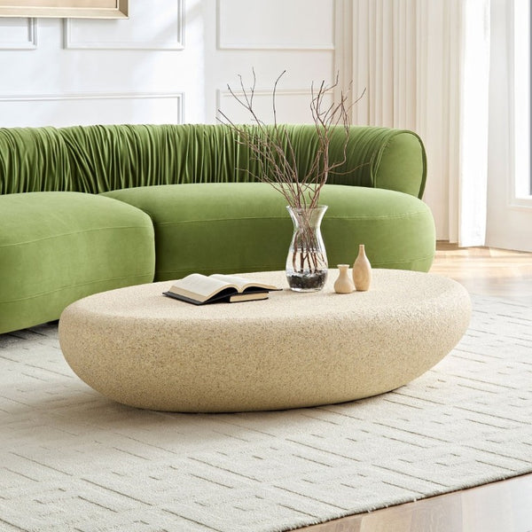 English Elm 53.35''Fiberglass Elliptical Coffee Table Sculptural Faux Rock Organic Form Living Room W2582P540790