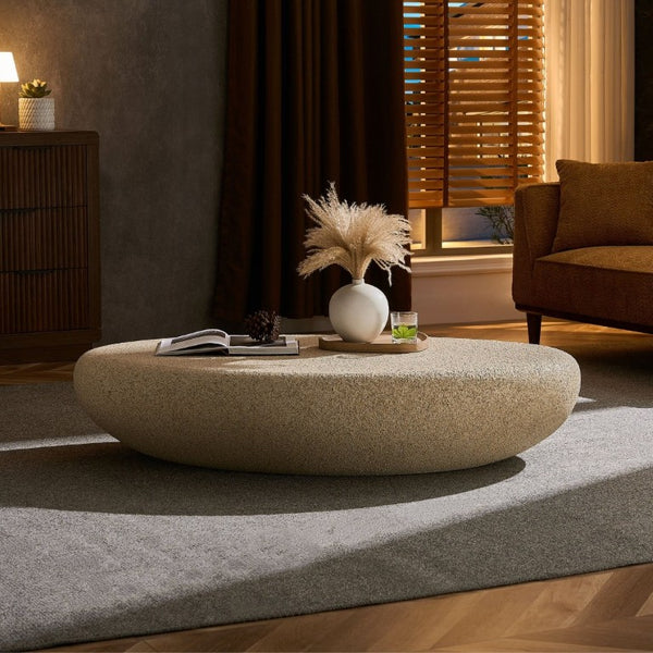 English Elm 53.35''Fiberglass Elliptical Coffee Table Sculptural Faux Rock Organic Form Living Room W2582P540790