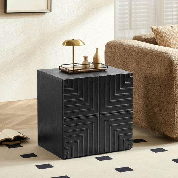 English Elm 20.47 Geometric Embossed MDF Nightstand with 2 Drawers for Bedroom Storage Black W2582P542310