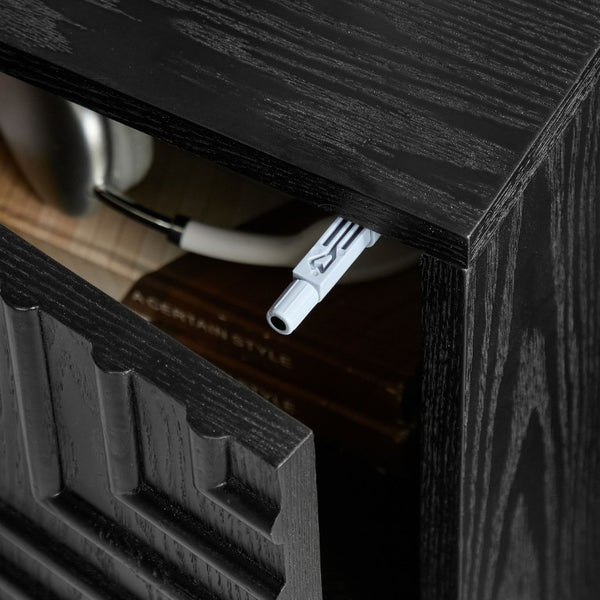 English Elm 20.47 Geometric Embossed MDF Nightstand with 2 Drawers for Bedroom Storage Black W2582P542310