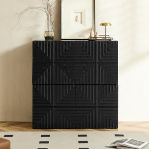 English Elm 20.47 Geometric Embossed MDF Nightstand with 2 Drawers for Bedroom Storage Black W2582P542310