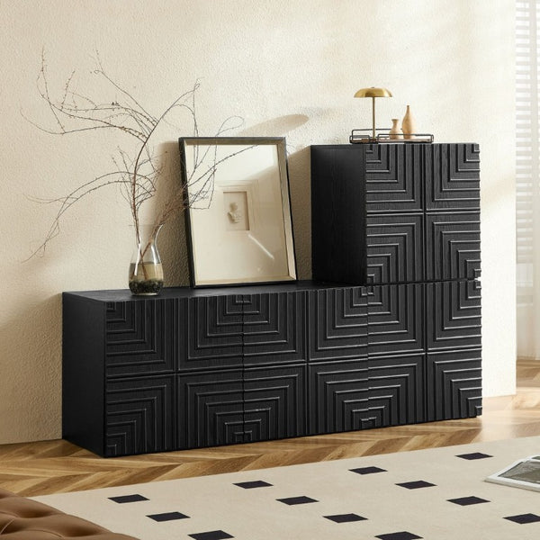 English Elm 20.47 Geometric Embossed MDF Nightstand with 2 Drawers for Bedroom Storage Black W2582P542310