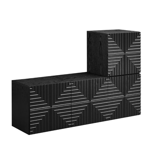 English Elm 20.47 Geometric Embossed MDF Nightstand with 2 Drawers for Bedroom Storage Black W2582P542310