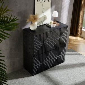 English Elm 20.47 Geometric Embossed MDF Nightstand with 2 Drawers for Bedroom Storage Black W2582P542310