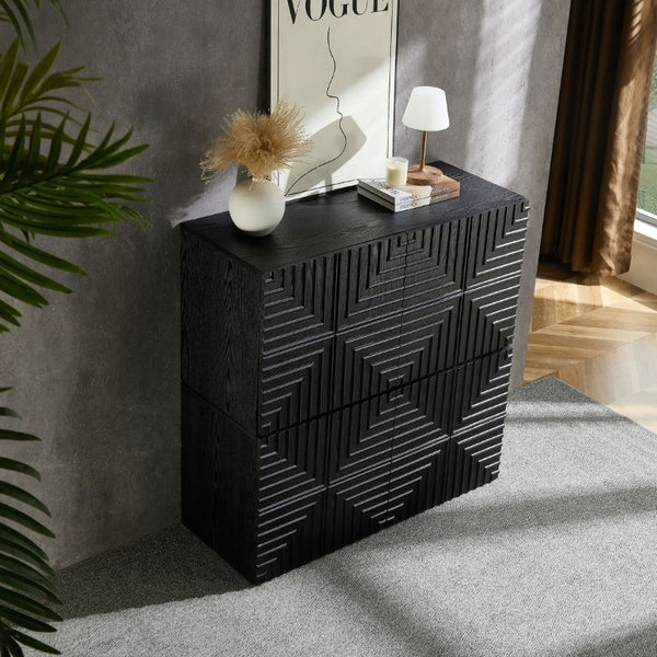 English Elm 20.47 Geometric Embossed MDF Nightstand with 2 Drawers for Bedroom Storage Black W2582P542310