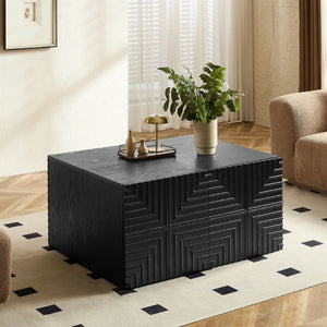 English Elm 20.47 Geometric Embossed MDF Nightstand with 2 Drawers for Bedroom Storage Black W2582P542310