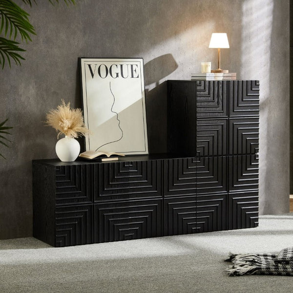 English Elm 20.47 Geometric Embossed MDF Nightstand with 2 Drawers for Bedroom Storage Black W2582P542310