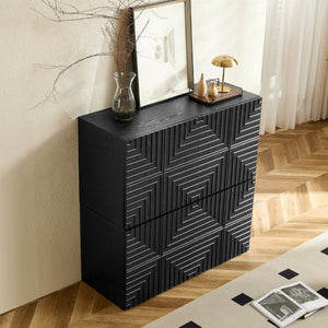 English Elm 20.47 Geometric Embossed MDF Nightstand with 2 Drawers for Bedroom Storage Black W2582P542310