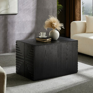 English Elm 20.47 Geometric Embossed MDF Nightstand with 2 Drawers for Bedroom Storage Black W2582P542310