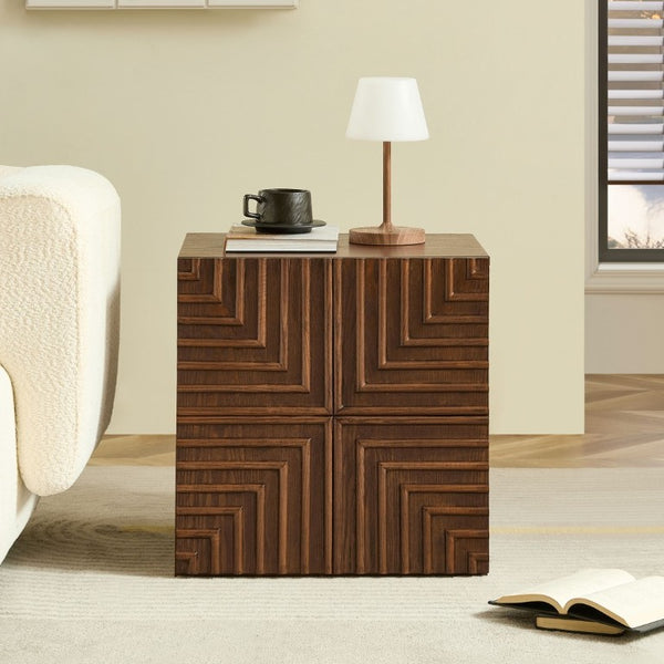 English Elm 20.47 Geometric Embossed MDF Nightstand with 2 Drawers for Bedroom Storage Brown W2582P542313