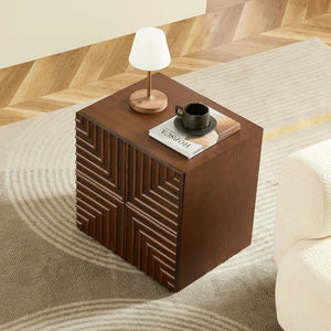 English Elm 20.47 Geometric Embossed MDF Nightstand with 2 Drawers for Bedroom Storage Brown W2582P542313