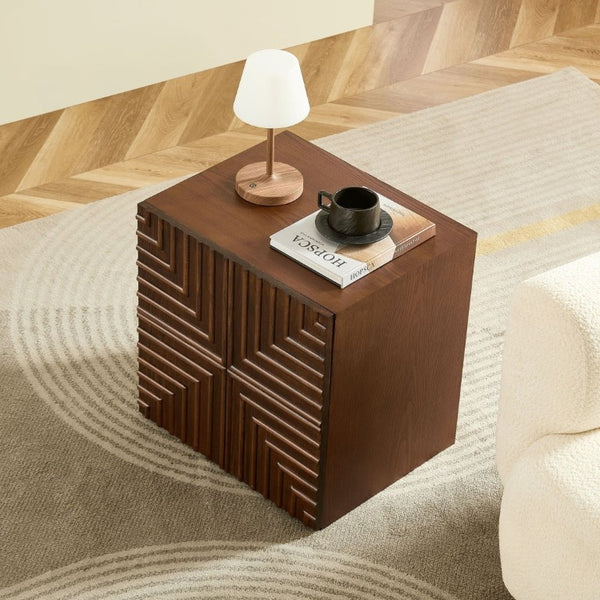 English Elm 20.47 Geometric Embossed MDF Nightstand with 2 Drawers for Bedroom Storage Brown W2582P542313