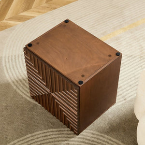 English Elm 20.47 Geometric Embossed MDF Nightstand with 2 Drawers for Bedroom Storage Brown W2582P542313