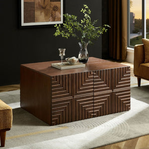 English Elm 20.47 Geometric Embossed MDF Nightstand with 2 Drawers for Bedroom Storage Brown W2582P542313