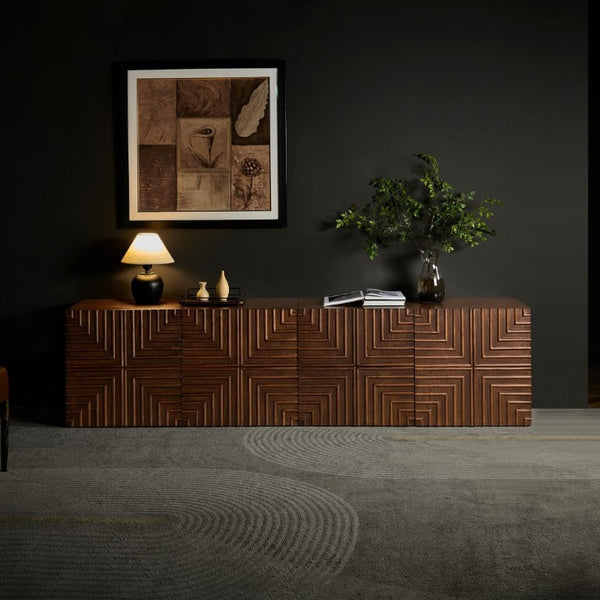 English Elm 20.47 Geometric Embossed MDF Nightstand with 2 Drawers for Bedroom Storage Brown W2582P542313