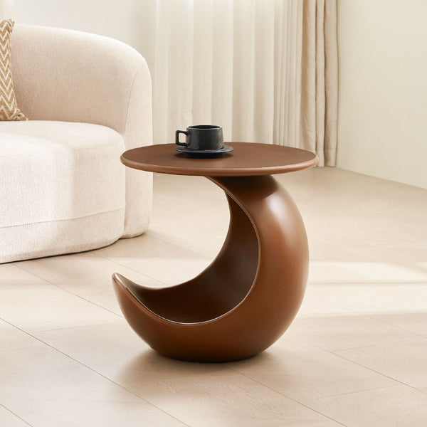 English Elm 19.69 Crescent Side Table with Cat Cave Base MDF Top Fiberglass No Assembly Brown W2582P581180