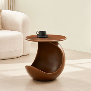 English Elm 19.69 Crescent Side Table with Cat Cave Base MDF Top Fiberglass No Assembly Brown W2582P581180