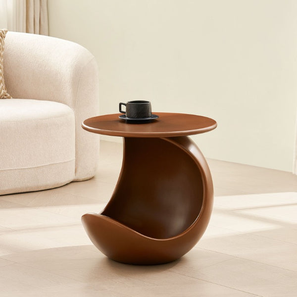 English Elm 19.69 Crescent Side Table with Cat Cave Base MDF Top Fiberglass No Assembly Brown W2582P581180