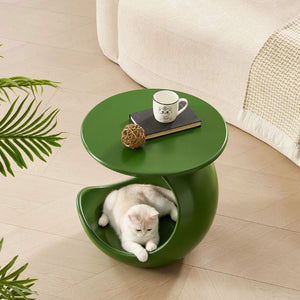 English Elm 19.69 Crescent Side Table with Cat Cave Base MDF Top Fiberglass No Assembly Green W2582P581185