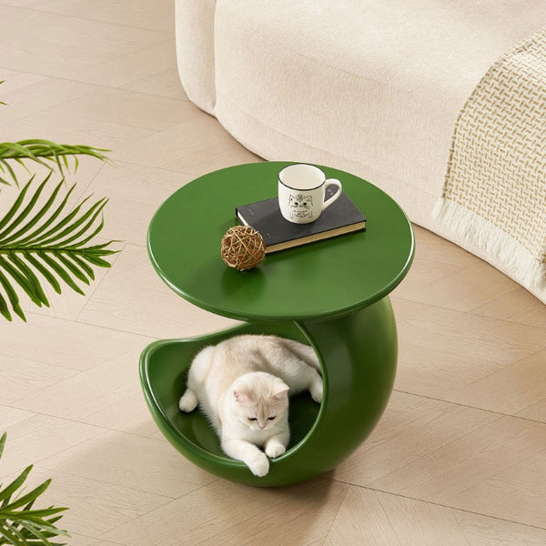 English Elm 19.69 Crescent Side Table with Cat Cave Base MDF Top Fiberglass No Assembly Green W2582P581185