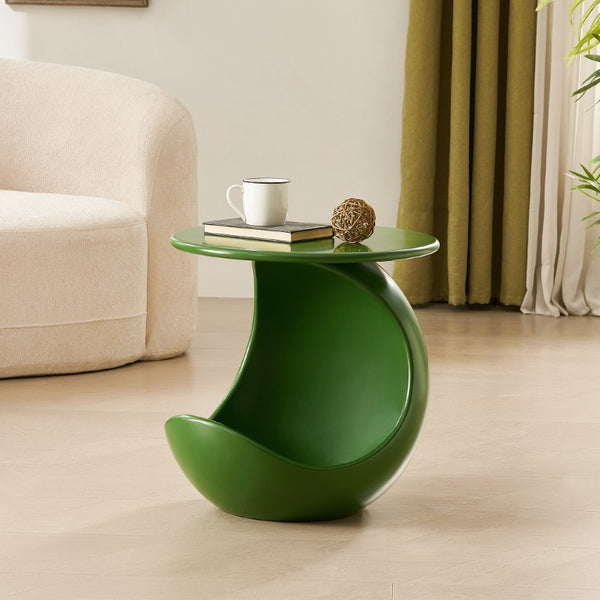 English Elm 19.69 Crescent Side Table with Cat Cave Base MDF Top Fiberglass No Assembly Green W2582P581185