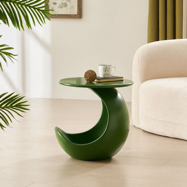 English Elm 19.69 Crescent Side Table with Cat Cave Base MDF Top Fiberglass No Assembly Green W2582P581185