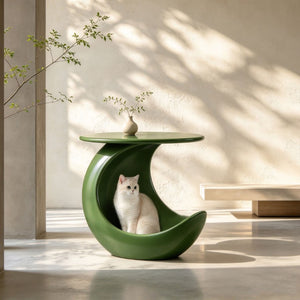 English Elm 19.69 Crescent Side Table with Cat Cave Base MDF Top Fiberglass No Assembly Green W2582P581185