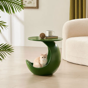 English Elm 19.69 Crescent Side Table with Cat Cave Base MDF Top Fiberglass No Assembly Green W2582P581185