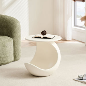 English Elm 19.69 Crescent Side Table with Cat Cave Base MDF Top Fiberglass No Assembly White W2582P581196