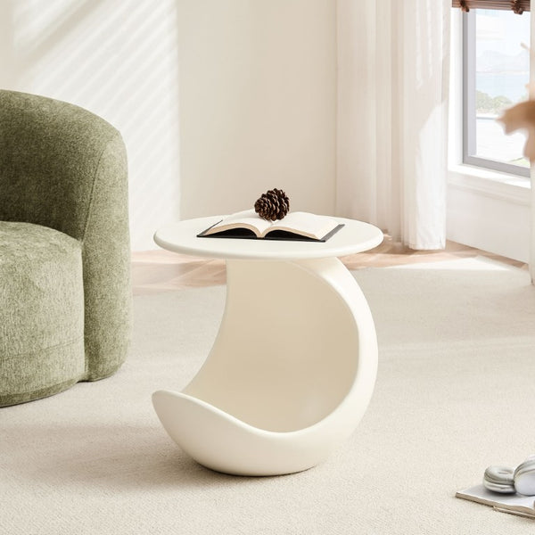 English Elm 19.69 Crescent Side Table with Cat Cave Base MDF Top Fiberglass No Assembly White W2582P581196