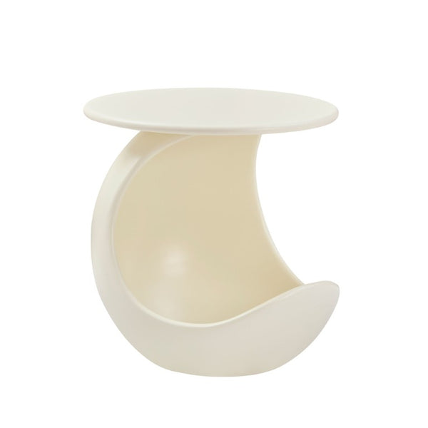 English Elm 19.69 Crescent Side Table with Cat Cave Base MDF Top Fiberglass No Assembly White W2582P581196