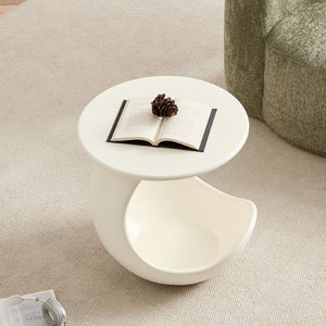 English Elm 19.69 Crescent Side Table with Cat Cave Base MDF Top Fiberglass No Assembly White W2582P581196