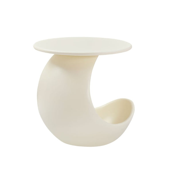 English Elm 19.69 Crescent Side Table with Cat Cave Base MDF Top Fiberglass No Assembly White W2582P581196