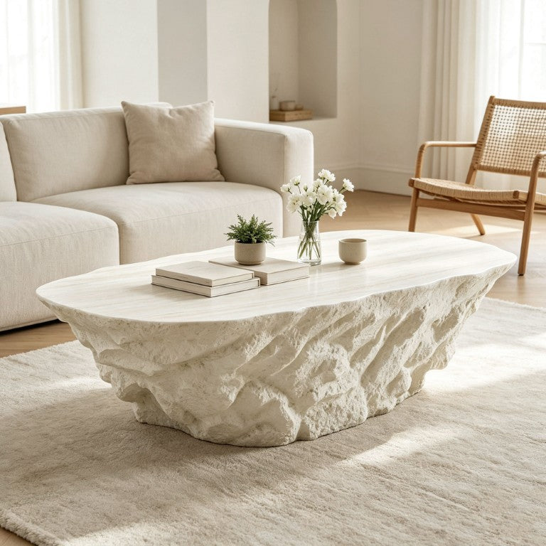 English Elm 47.24''Fiberglass Organic Stone-Look Coffee Table Sculptural Freeform Living Room Centerpiece W2582P581293