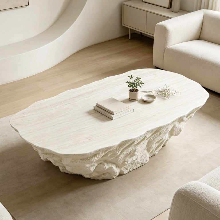 English Elm 47.24''Fiberglass Organic Stone-Look Coffee Table Sculptural Freeform Living Room Centerpiece W2582P581293