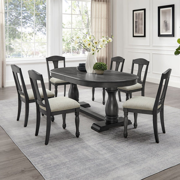 English Elm (1 Table+6 Chairs) Mid-century Extendable Rubberwood Dining Set Seats Eight Upholstered W2582S00146