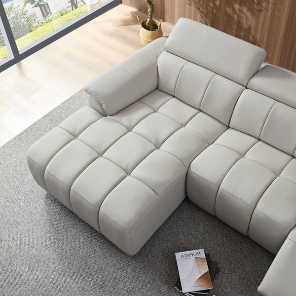 English Elm Wall-hugger Genuine Leather L-shaped Reclining Sofa with Usb Port for Theater Spaces W2582S00175